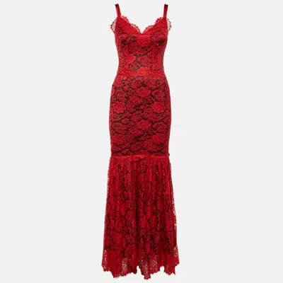 Pre-owned Dolce & Gabbana Special Edition Red Lace Maxi Dress S