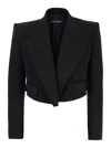 Dolce & Gabbana 'spencer' Black Single-breasted Cropped Jacket With Peak Revers In Velvet Woman