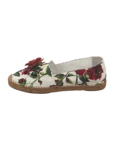Pre-owned Dolce & Gabbana Spike Accents Canvas Espadrilles In White