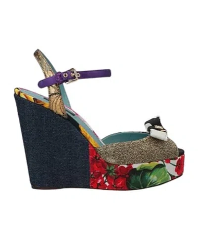Dolce & Gabbana Spliced Floralpattern Blockheel Sandals In Multi