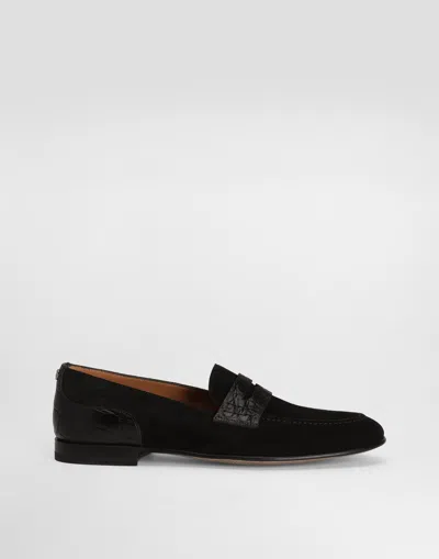 Dolce & Gabbana Split Calfskin And Alligator Slippers In Black