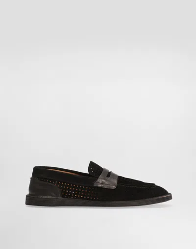 Dolce & Gabbana Split Calfskin Perforated Slipper In Black