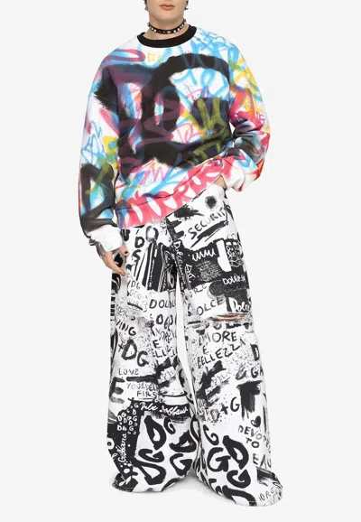 Dolce & Gabbana Spray-paint Graffiti Print Pullover Sweatshirt In Multicolor
