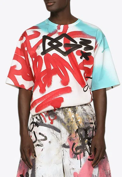 Dolce & Gabbana Spray Print Graffiti T-shirt In Multicolor