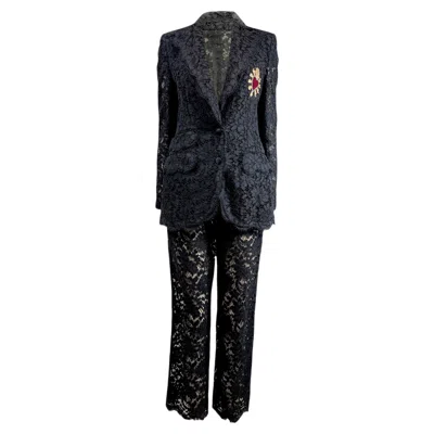 Pre-owned Dolce & Gabbana Dolce Gabbana Spring 2015 Black Guipure Trouser Suit