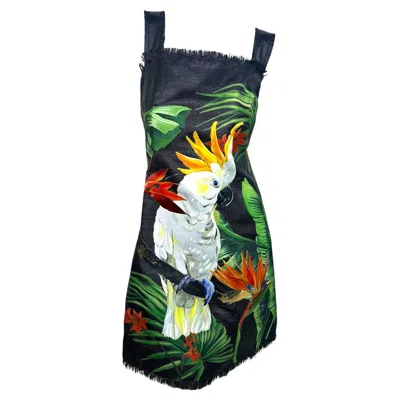 Pre-owned Dolce & Gabbana Spring 2020 Runway Tropical Cockatoo Sheath Dress It 40 In Black