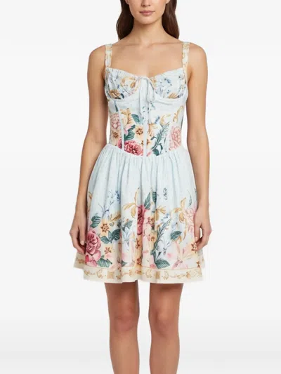 Pre-owned Dolce & Gabbana Spring Blush Print Flared Mini Dress In Blue