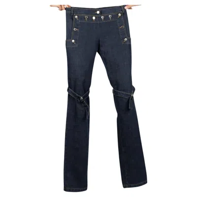 Pre-owned Dolce & Gabbana Dolce Gabbana Spring Summer 2003 Denim Pants Button Flap Front Blue