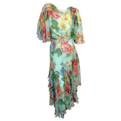 Pre-owned Dolce & Gabbana Spring Summer 2008 Silk Floral Chiffon Gown It 40 In Gray