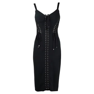 Pre-owned Dolce & Gabbana Spring/summer 2019 Runway Black Lace-up Corset Midi Dress It40
