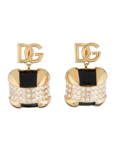 Pre-owned Dolce & Gabbana Square Drop Clip- On Earrings In Black