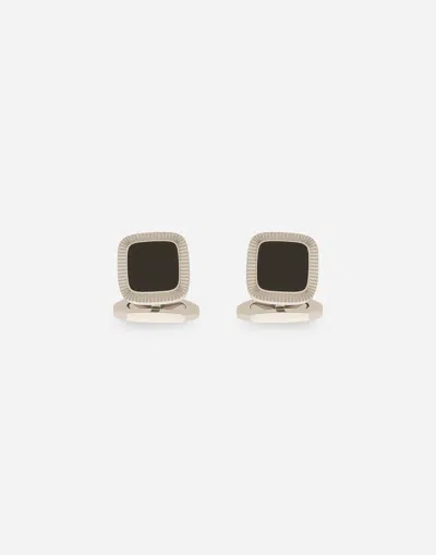 Dolce & Gabbana Square Enameled Cufflinks In Silver