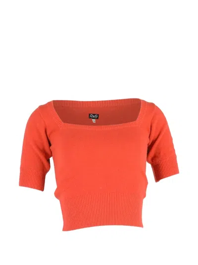 Pre-owned Dolce & Gabbana Square-neck Ribbed Top In Orange