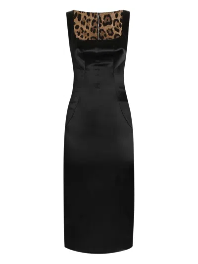 Dolce & Gabbana Square-neck Satin Midi Dress In Black