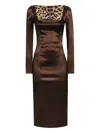 Dolce & Gabbana Long Sleeve Midi Dress With Animal Print Detail In Brown