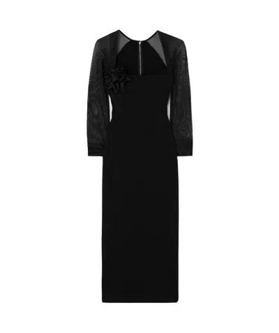 Dolce & Gabbana Dolce  Gabbana Square-neck Tulle-sleeved Midi Dress In Black