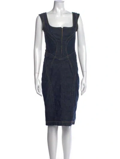 Pre-owned Dolce & Gabbana Square Neckline Knee-length Dress In Blue