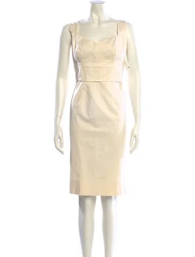 Pre-owned Dolce & Gabbana Square Neckline Knee-length Dress In White