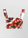 Dolce & Gabbana Multicolor Croped Top With Square Neck And All-over Floral Design In Cotton Woman In Multi