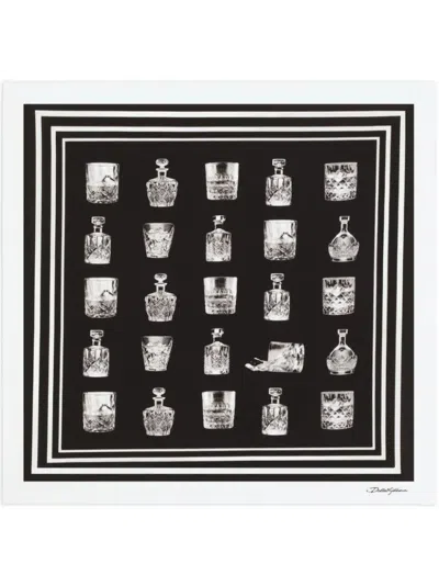 Dolce & Gabbana Square Scarf With Striped Border And Glassware Design