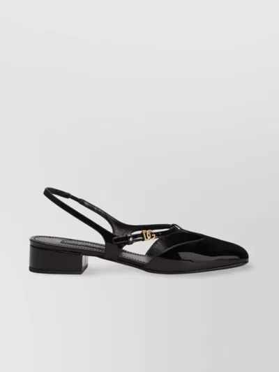 Dolce & Gabbana Square Toe Patent Leather Slingback Sandals In Black