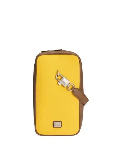 Dolce & Gabbana Two-tone Leather And Canvas Top Handle Bag In Yellow