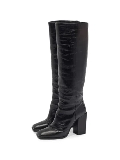 Pre-owned Dolce & Gabbana Square-toe Knee-high Boots In Black