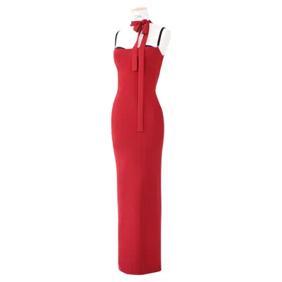 Pre-owned Dolce & Gabbana S/s 01 Burgundy Backless Tie Neck Midi Maxi Slim Line Dress Xs-s In Red