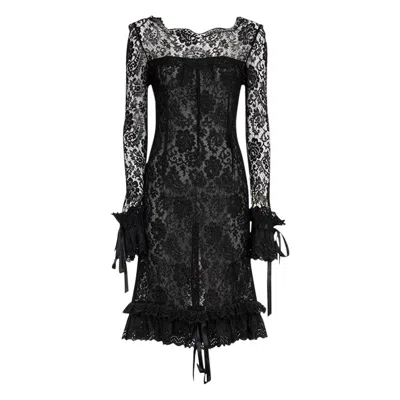 Pre-owned Dolce & Gabbana Ss 06 Rare And Iconic Lace Long Sleeve Dress In Black