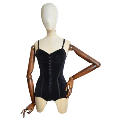 Pre-owned Dolce & Gabbana S/s 1992  Black Velvet Lingerie Runway Corset Bodysuit