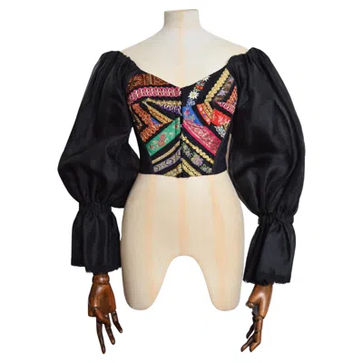 Pre-owned Dolce & Gabbana Ss 1993  Runway Embroidered Corset Cropped Blouse In Black