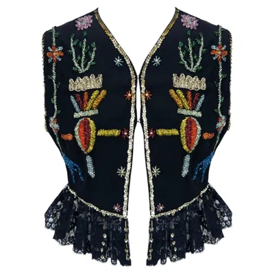 Pre-owned Dolce & Gabbana S/s 1993  Runway Multicolor Beaded Black Cropped Vest Top It42