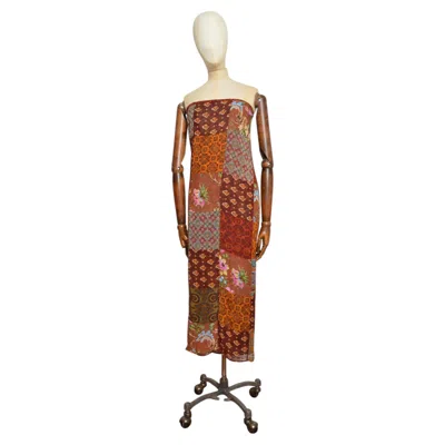Pre-owned Dolce & Gabbana S/s 1993  Wrap Around Cover Up Patchwork Dress - Maxi Skirt In Brown