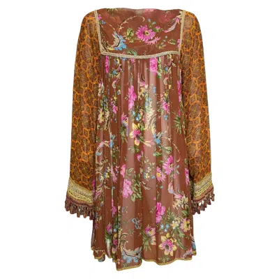 Pre-owned Dolce & Gabbana S/s 1993 Mixed Print Bohemian Dress In Brown