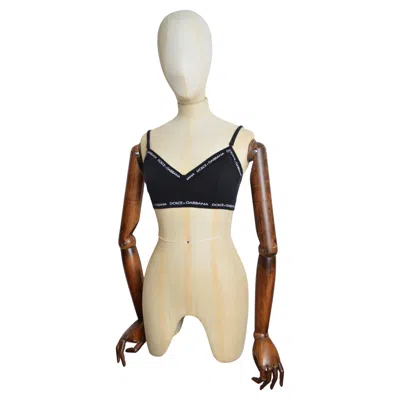 Pre-owned Dolce & Gabbana S/s 1995 Black Cotton Spell Out Bralet Sports Bra - Crop Top