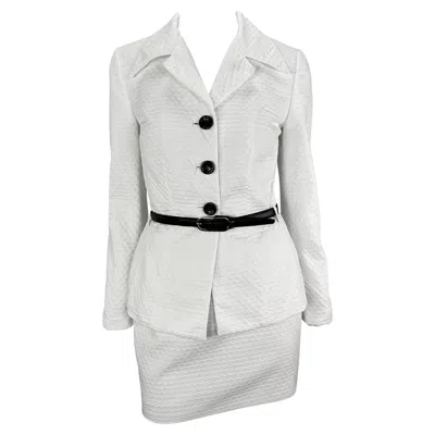 Pre-owned Dolce & Gabbana S/s 1995  Belted White Waffle Knit Mini Skirt Suit 42it