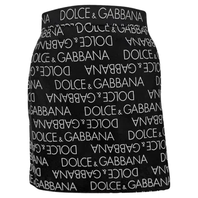 Pre-owned Dolce & Gabbana S/s 1995  Logo Pattern Black Cotton High Slit Mini Skirt It42
