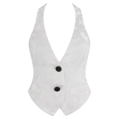 Pre-owned Dolce & Gabbana S/s 1995  White Floral Jacquard Halter Crop Top Vest It42