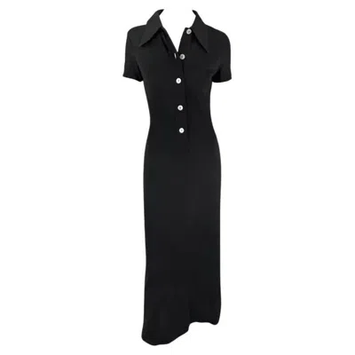 Pre-owned Dolce & Gabbana S/s 1996  Runway Black Collared Plunge Button Maxi Dress 42it