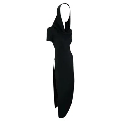 Pre-owned Dolce & Gabbana S/s 1996  Runway High Slit Black Hooded Tunic Gown 40it
