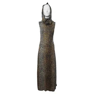 Pre-owned Dolce & Gabbana S/s 1996 Leopard Print Hooded Maxi Dress In Black