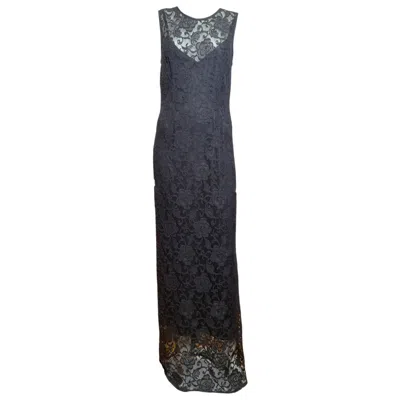Pre-owned Dolce & Gabbana S/s 1997 Black Floral Lace Maxi Dress With Silk Slip