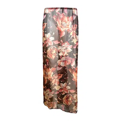 Pre-owned Dolce & Gabbana S/s 1997 Dark Floral Sheer Maxi Skirt In Brown