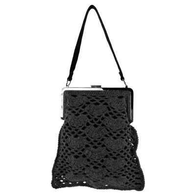 Pre-owned Dolce & Gabbana S/s 1997  Grey Crochet Knit Silver Frame Evening Bag In Gray