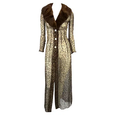 Pre-owned Dolce & Gabbana S/s 1997  Sheer Leopard Print Mink Fur Full-length Cardigan Dress In Brown