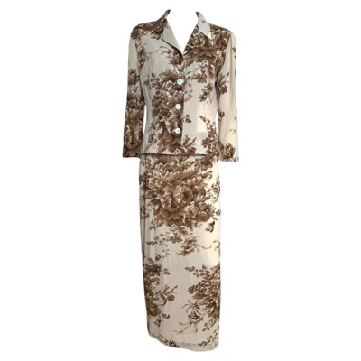 Pre-owned Dolce & Gabbana S/s 1997 Floral Silk Shirt And Skirt Set In Brown