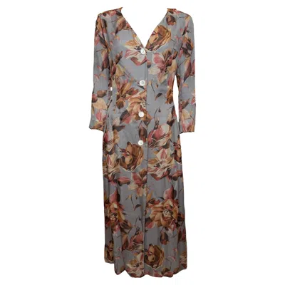 Pre-owned Dolce & Gabbana S/s 1997 Grey Floral-print Button-front Midi Coat In Gray