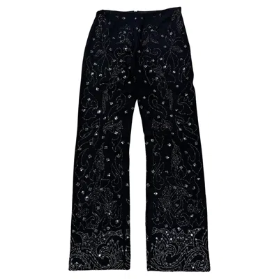 Pre-owned Dolce & Gabbana S/s 1999  Black Wool Beaded Floral Embellished Pants