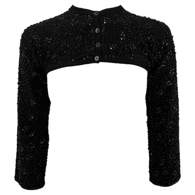 Pre-owned Dolce & Gabbana S/s 1999  Runway Beaded Black Ultra Cropped Cardigan Top S