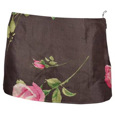 Pre-owned Dolce & Gabbana S/s 2000 Brown Rose-print Mini Skirt